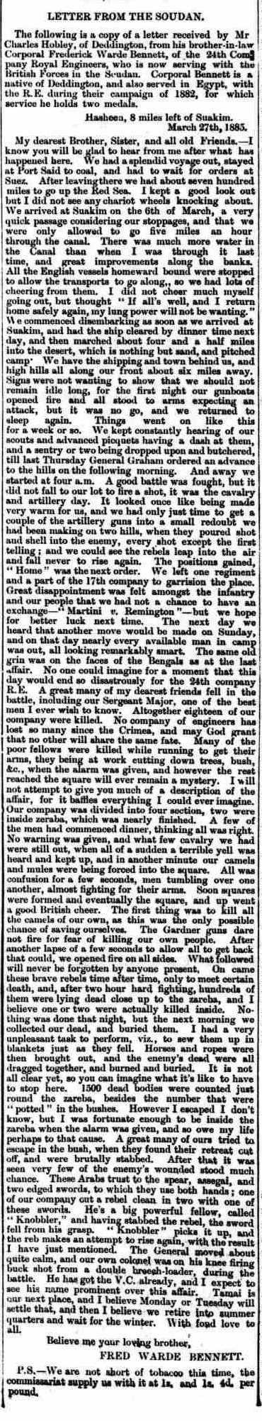 18850423Deddington_LetterfromTheSoudan_CorpBennett_extract